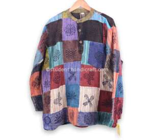 Cotton Block Print Patch Stone Washed Kurtha