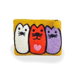 Trio of Cats Felt Purse, Yellow | Felt Bags | Handmade in Nepal