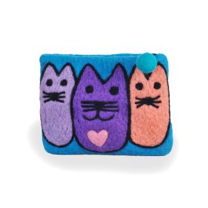 Trio of Cats Felt Purse, Blue | Felt Bags | Handmade in Nepal