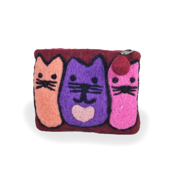 Trio of Cats Felt Purse, Red