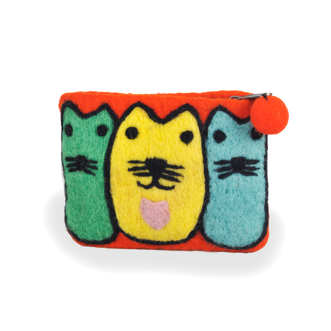 Trio of Cats Felt Purse, Orange