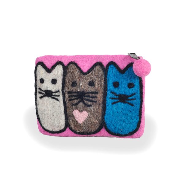 Trio of Cats Felt Purse, Pink