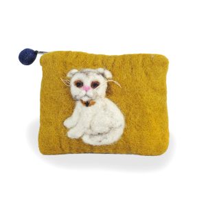 Cute Kitten Felt Purse, Yellow | Felt Bags | Handmade in Nepal