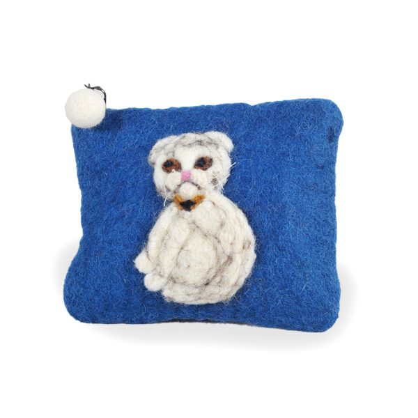 Cute Kitten Felt Purse, Blue