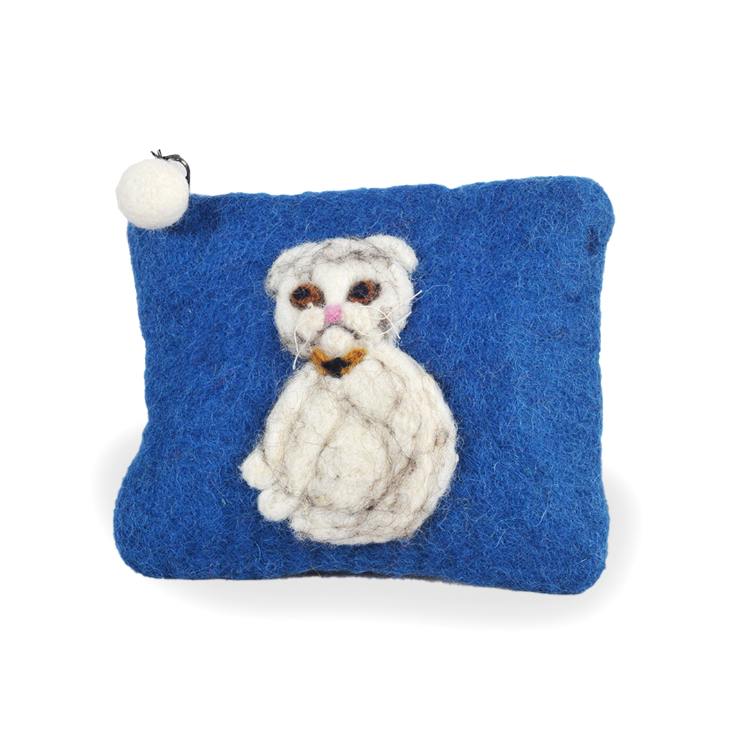 Cute Kitten Felt Purse, Blue
