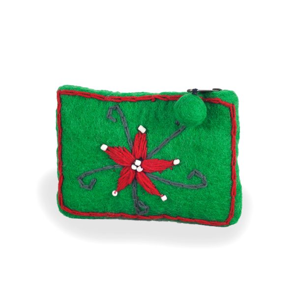Star-Flower Felt Purse, Green