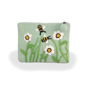 Bee Felt Purse, Green | Felt Bags | Handmade in Nepal