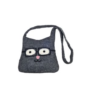 Felted Grey Cat Purse | Felt Bags | Handmade in Nepal